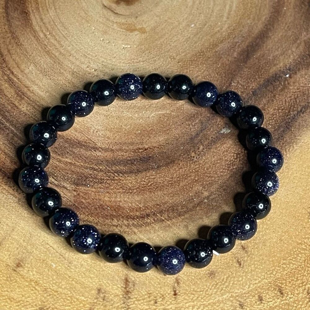 Blue sandstone stretch bracelet stone beaded bracelet 7” stretch crystal healing